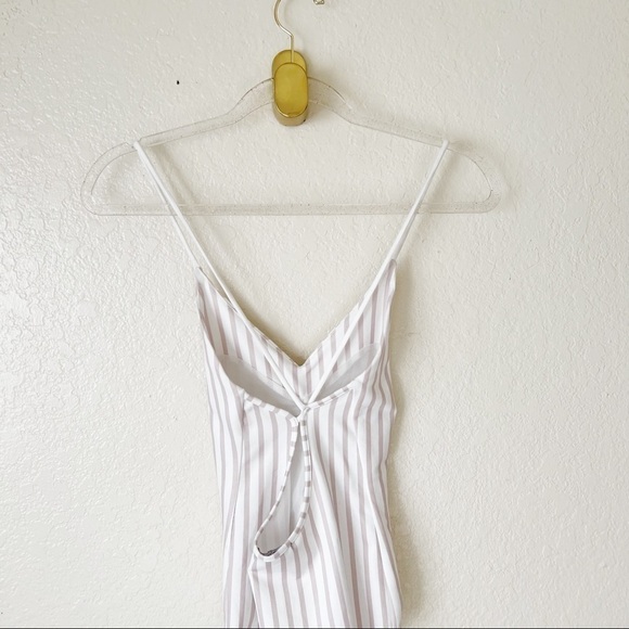 David Lerner Straight Tank Bodysuit in White & Blush Stripe size small - Picture 7 of 11